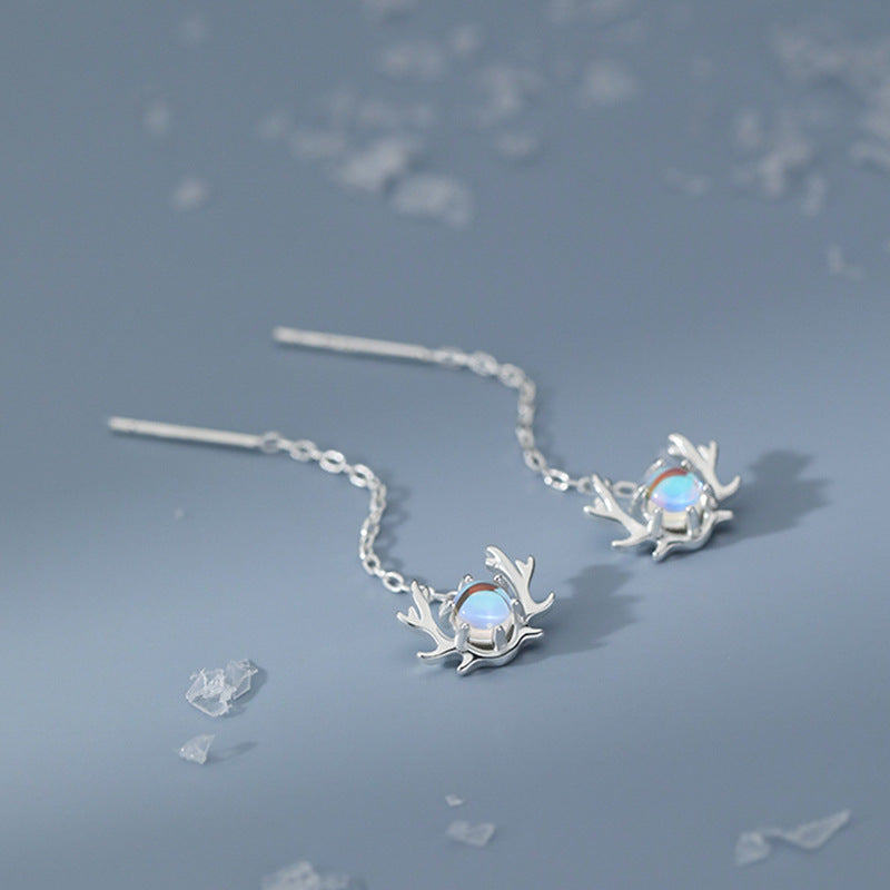 Women's Silver Moonstone Antler Ear Wire