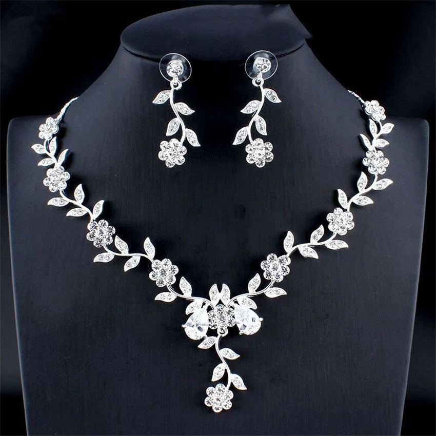 Golden Zircon Jewelry Set Bridal Necklace Earrings