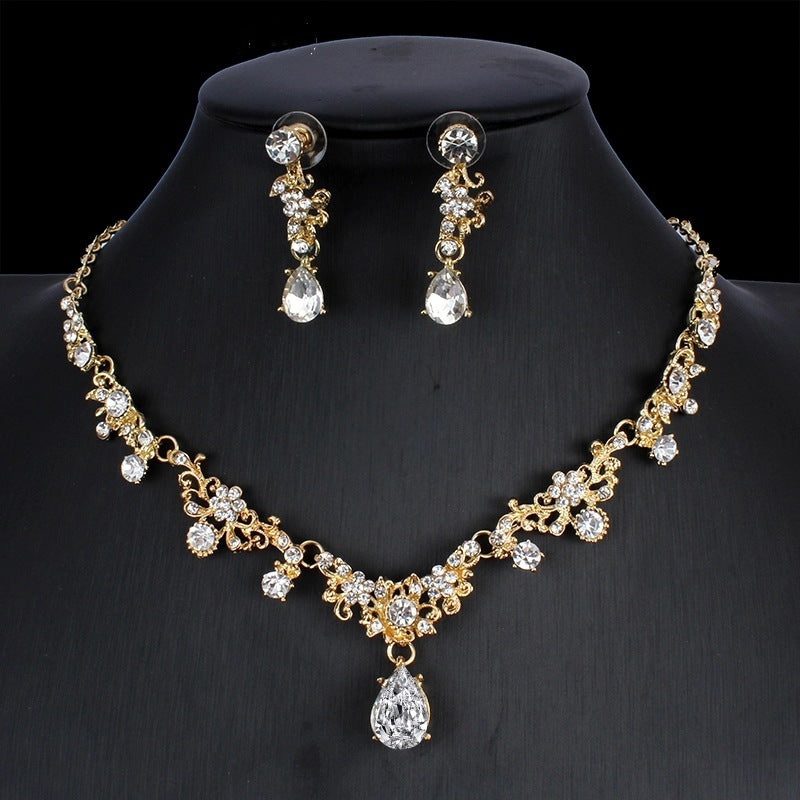 Golden Zircon Jewelry Set Bridal Necklace Earrings