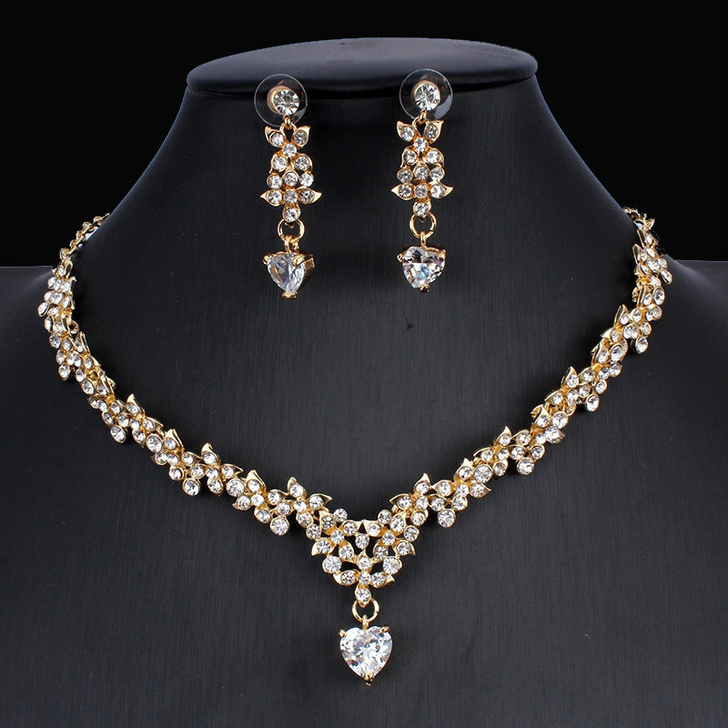 Golden Zircon Jewelry Set Bridal Necklace Earrings