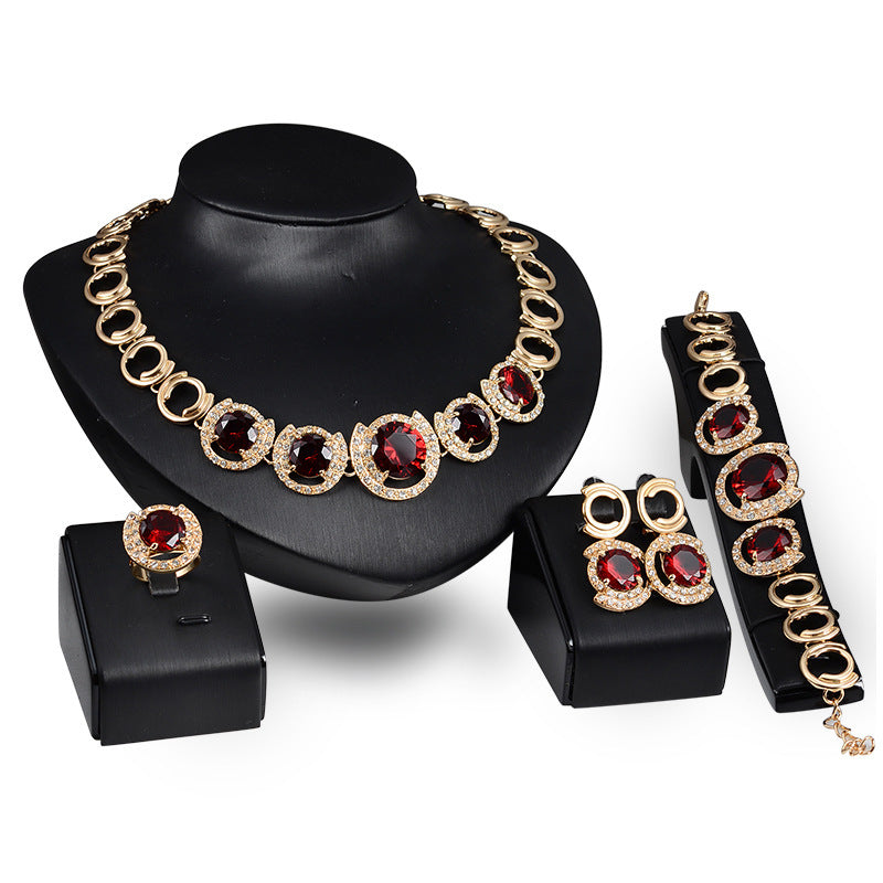 Crystal Green Red Zircon Pendant Necklace Earrings Ring