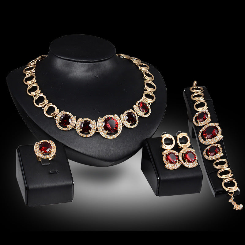 Crystal Green Red Zircon Pendant Necklace Earrings Ring