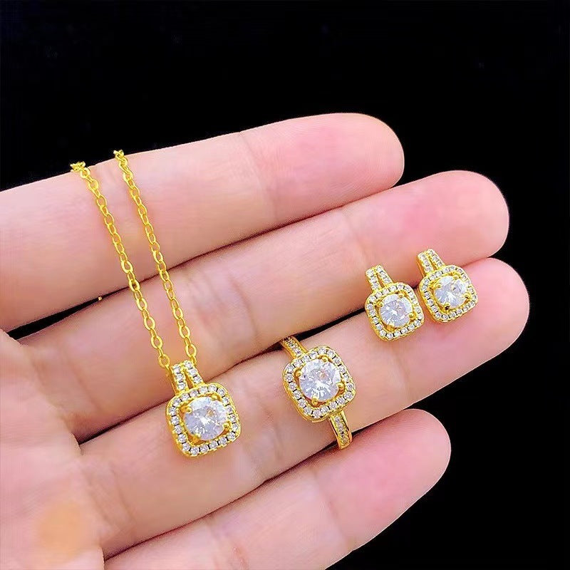 Jewelry Set Zircon Gem Pendant Chain Choker Necklace