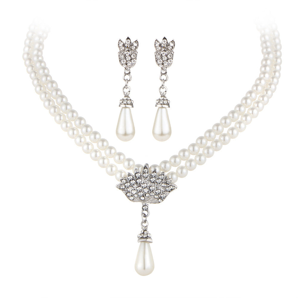 Jewelry Bridal Pearl Crystal Diamond Clavicle Necklace Set
