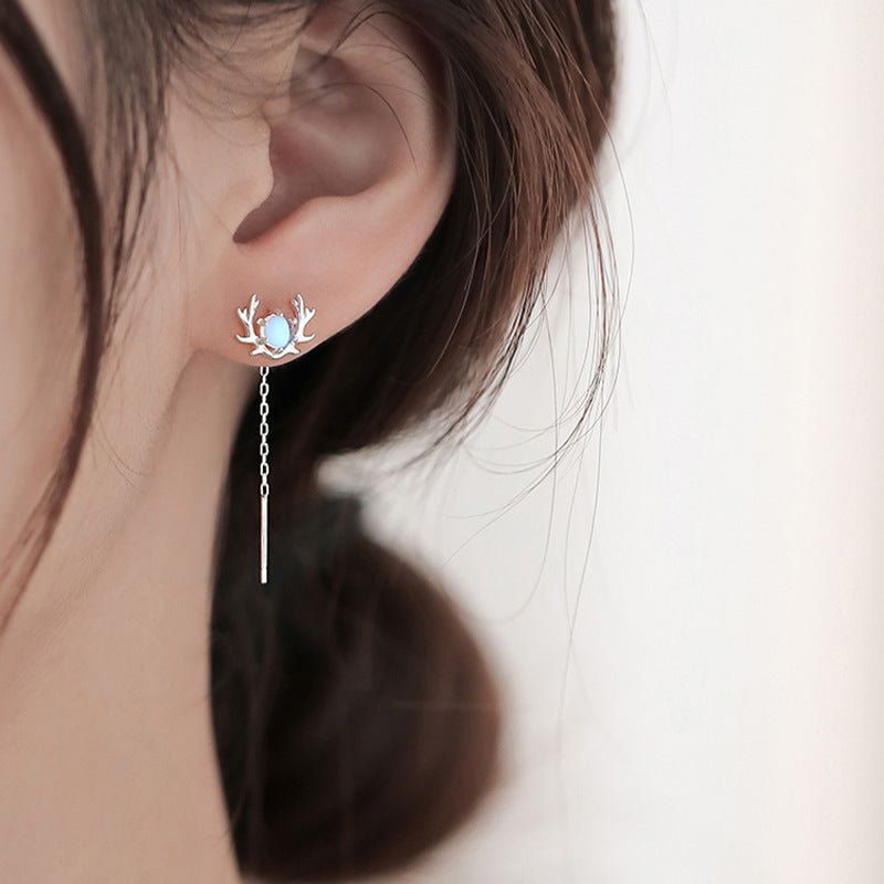 Women's Silver Moonstone Antler Ear Wire