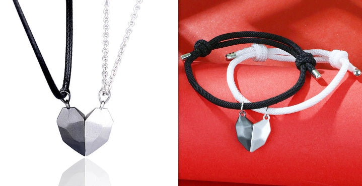Couple Magnetic Distance Faceted Heart Pendant Necklace Couple Jewelry