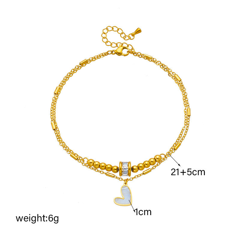 Fashion Jewelry Boho Classic Love Heart Ankle Chain Double Layer