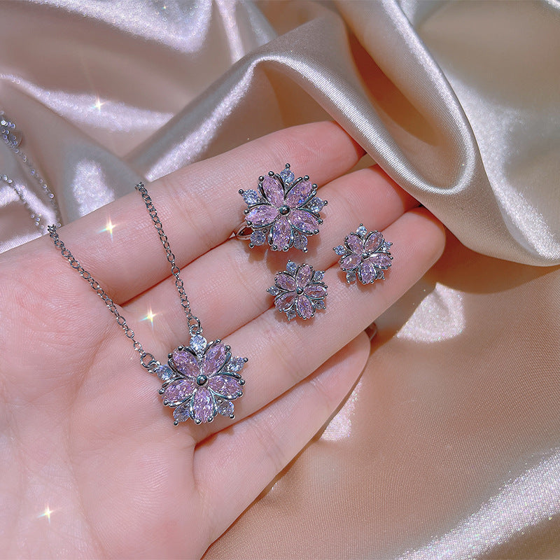 Zircon Women Necklace Ring Double Layers