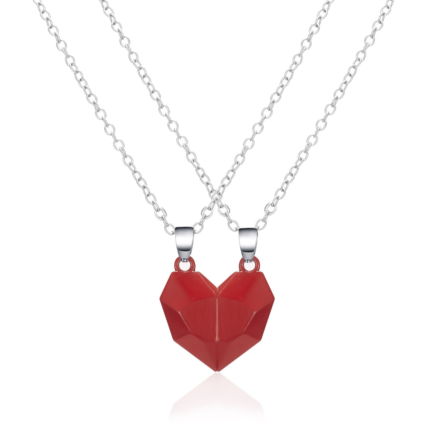 Couple Magnetic Distance Faceted Heart Pendant Necklace Couple Jewelry