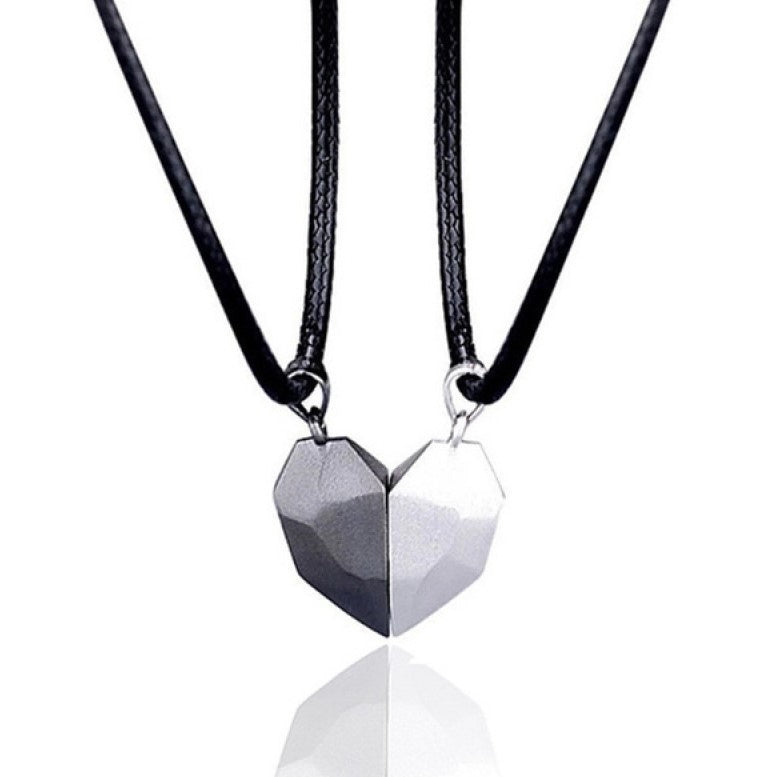 Couple Magnetic Distance Faceted Heart Pendant Necklace Couple Jewelry