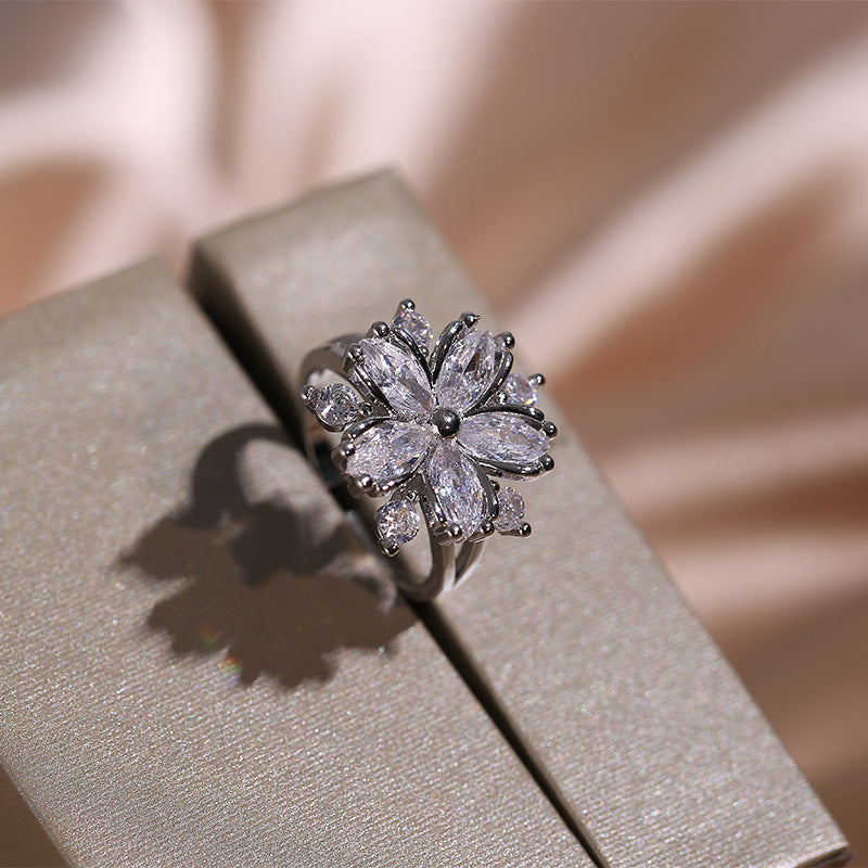 Zircon Women Necklace Ring Double Layers