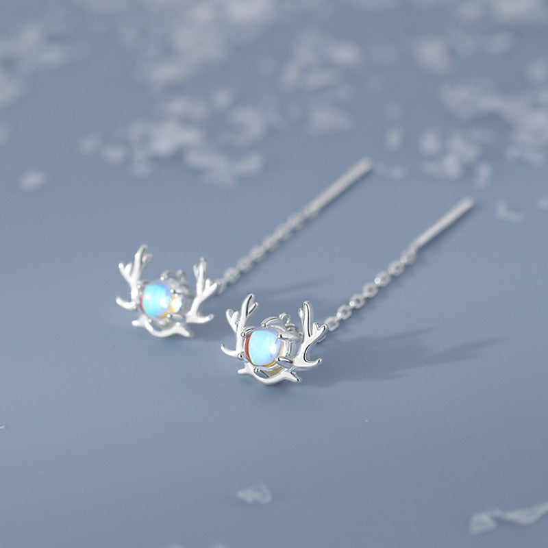 Women's Silver Moonstone Antler Ear Wire