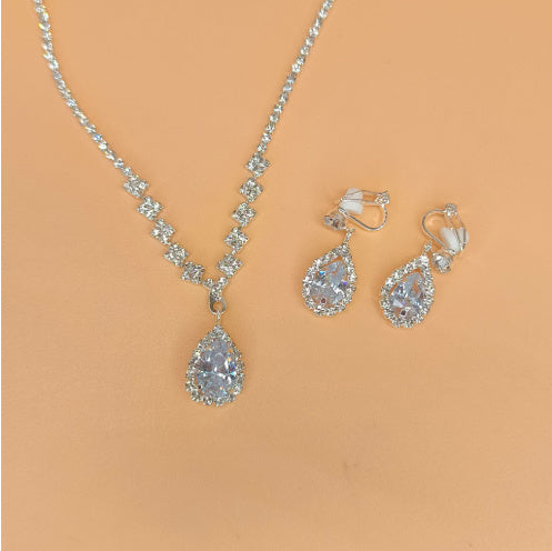 Rhinestone Zircon Water Drop Necklace Earrings Jewelry Set