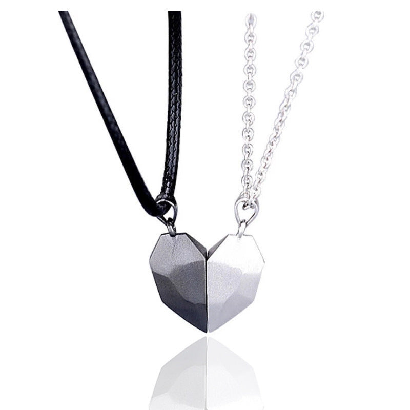 Couple Magnetic Distance Faceted Heart Pendant Necklace Couple Jewelry