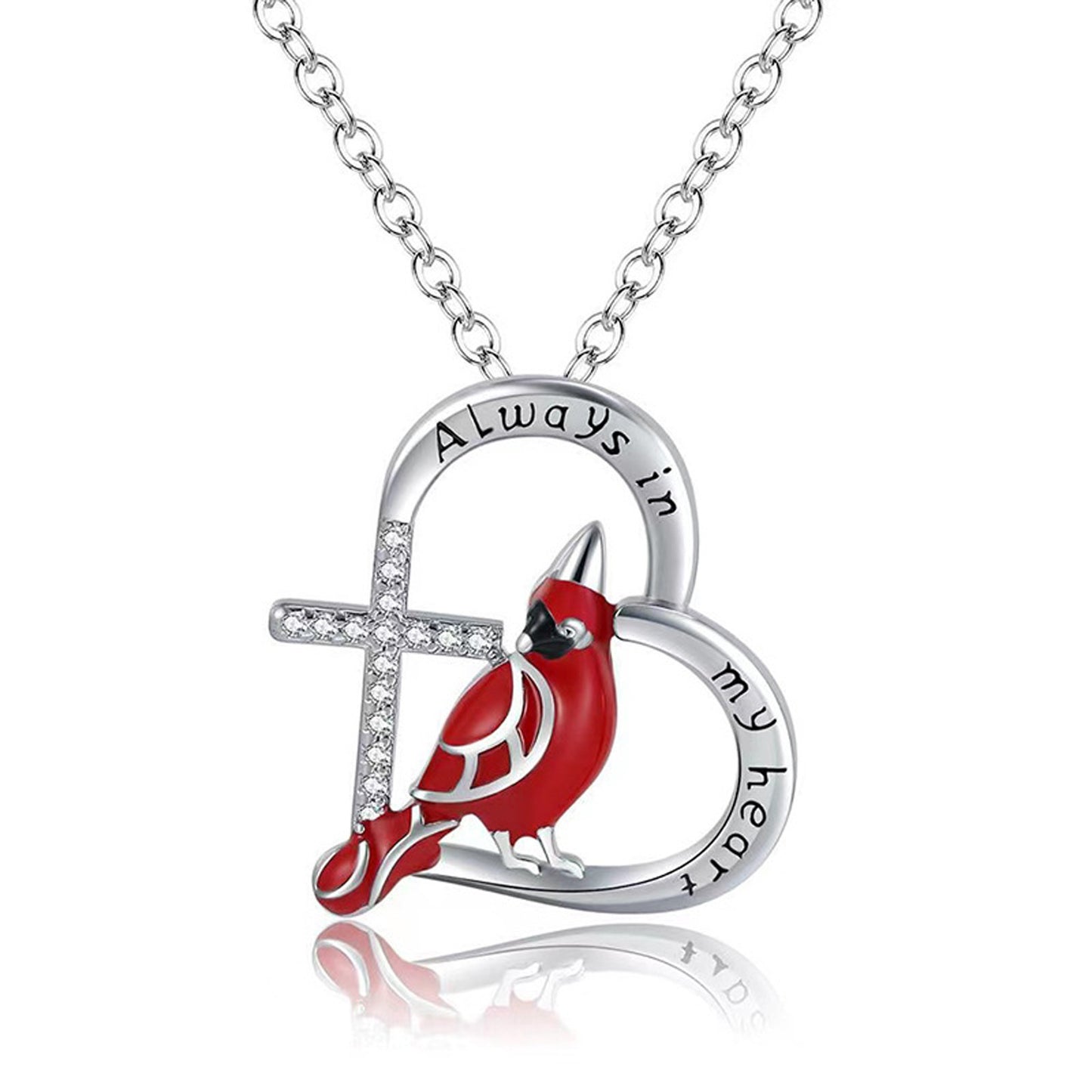 Creative Heart Shaped Cardinal Pendant Necklace