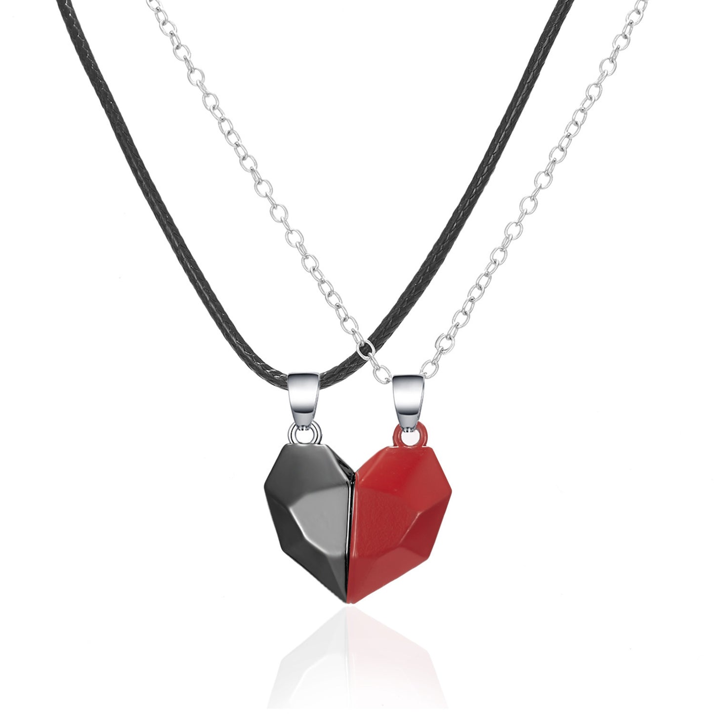 Couple Magnetic Distance Faceted Heart Pendant Necklace Couple Jewelry