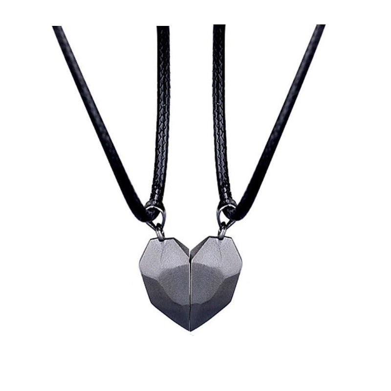 Couple Magnetic Distance Faceted Heart Pendant Necklace Couple Jewelry