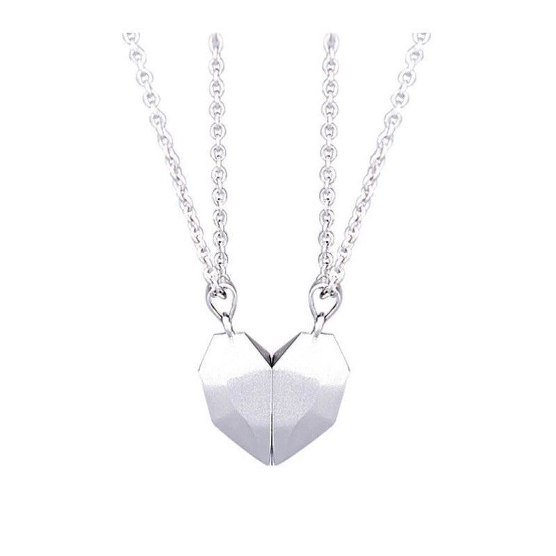Couple Magnetic Distance Faceted Heart Pendant Necklace Couple Jewelry