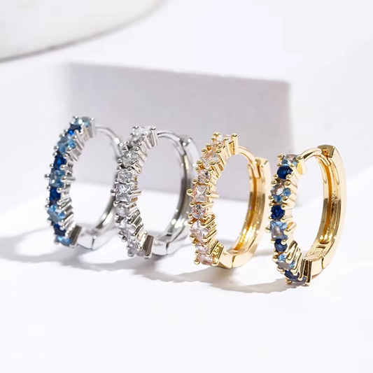 Stainless Steel Colorful Zircon Hoop Earrings For Women Fashion Korean Huggie