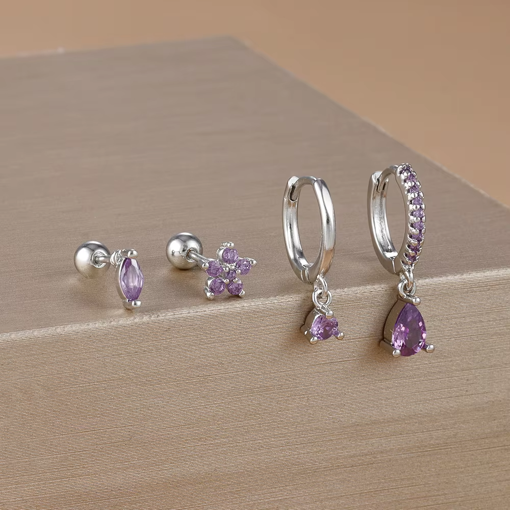 4PCS Luxury Round Pendant,Water Drop Earrings Set For Women Girl