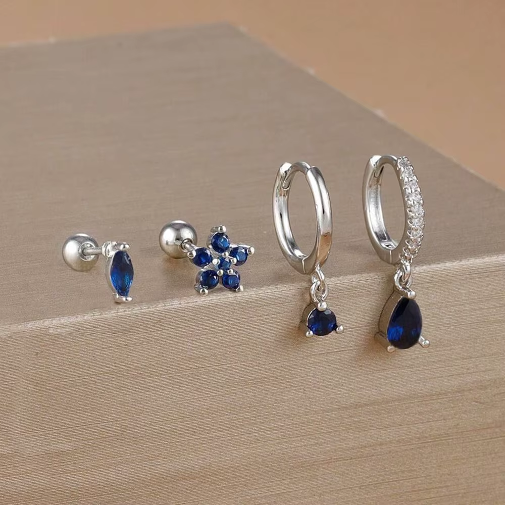 4PCS Luxury Round Pendant,Water Drop Earrings Set For Women Girl