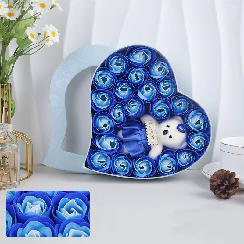 22 Flowers Soap Flower Gift Rose Box Valentines Day Gift Bears Bouquet Wedding Decoration Gift Festival Heart-shaped Box 1 sold