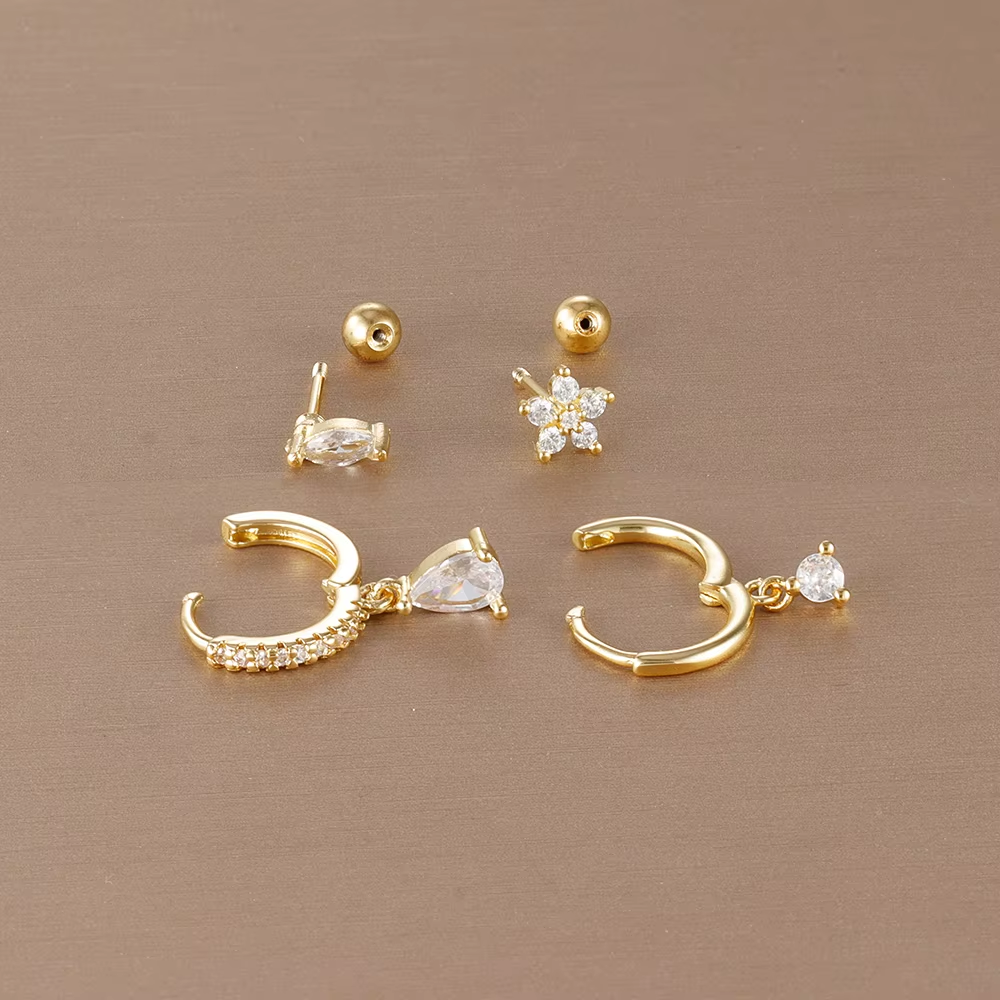 4PCS Luxury Round Pendant,Water Drop Earrings Set For Women Girl