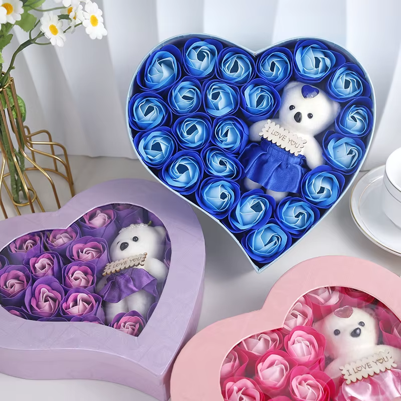 22 Flowers Soap Flower Gift Rose Box Valentines Day Gift Bears Bouquet Wedding Decoration Gift Festival Heart-shaped Box 1 sold