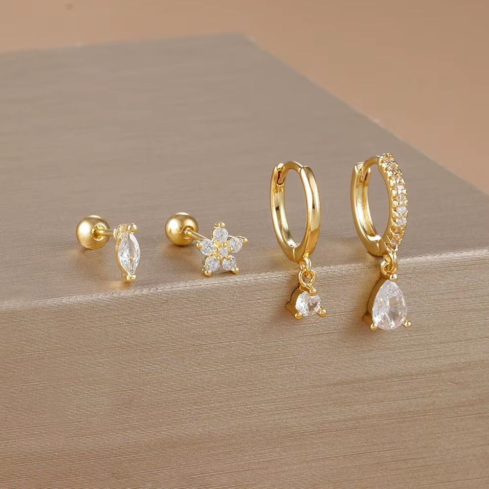 4PCS Luxury Round Pendant,Water Drop Earrings Set For Women Girl