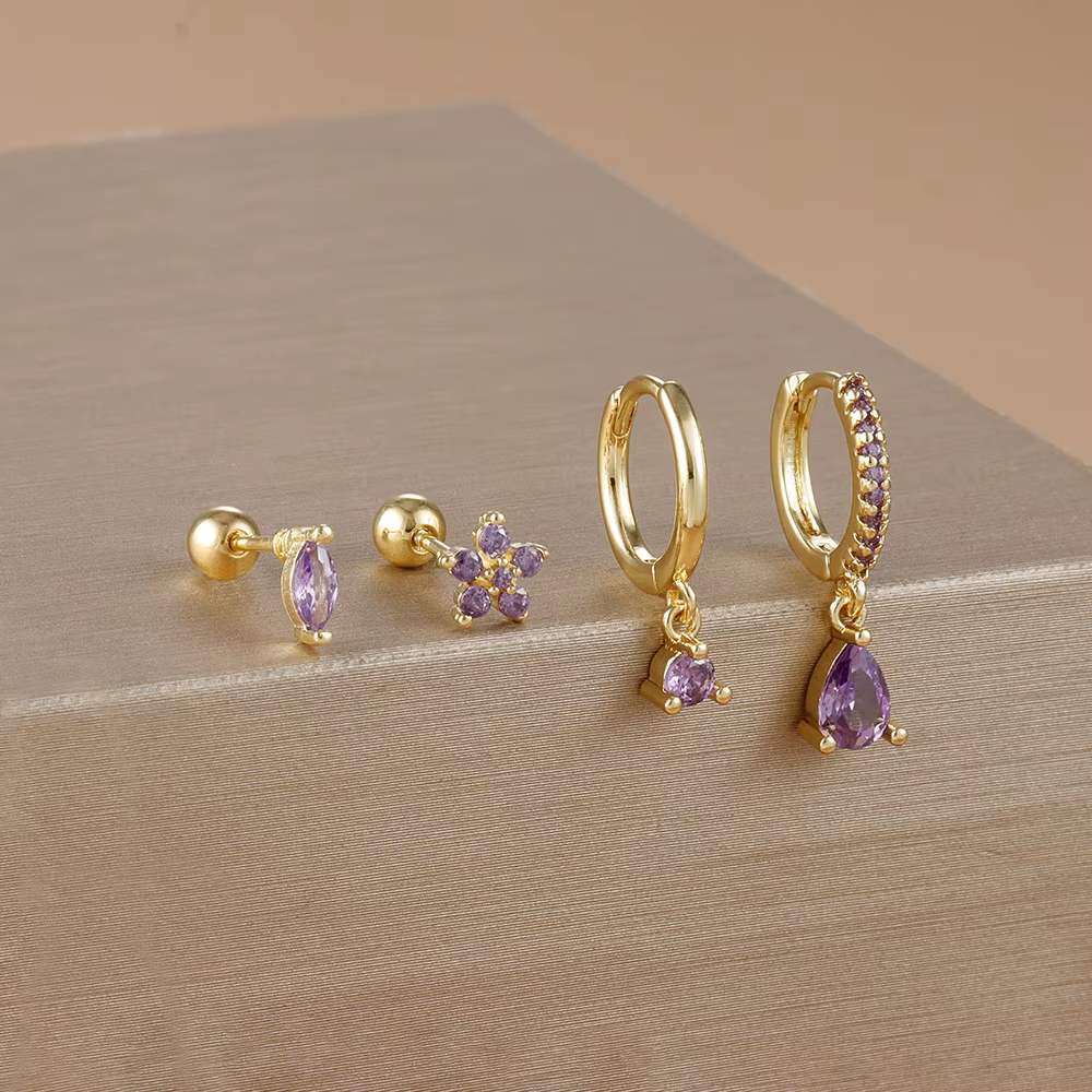 4PCS Luxury Round Pendant,Water Drop Earrings Set For Women Girl