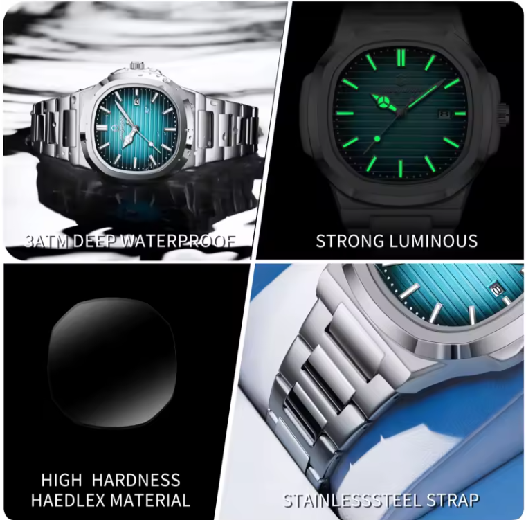 Waterproof Luminous Watch Stainless Steel Quartz A1