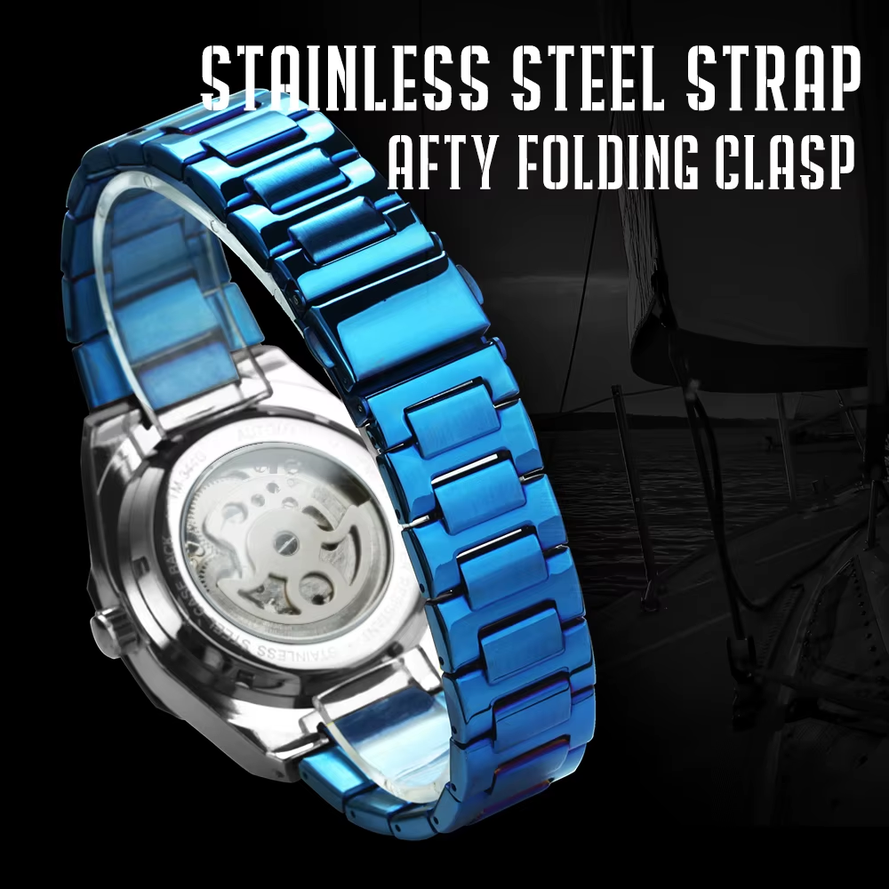 Automatic Mechanical Watch for Men Luminous Hands Stainless Steel Strap Fashion Luxury Skeleton Mens Watches A124bl
