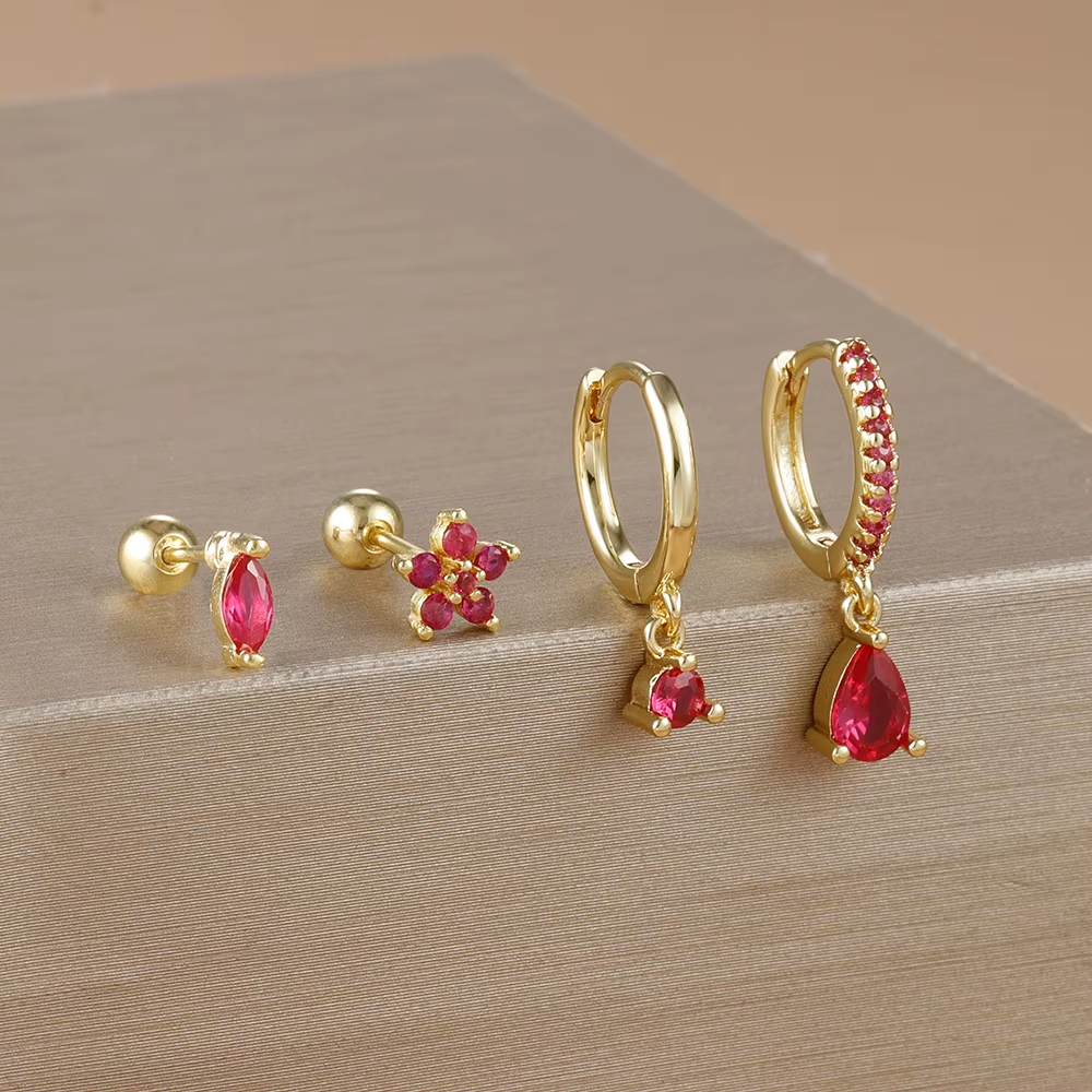 4PCS Luxury Round Pendant,Water Drop Earrings Set For Women Girl