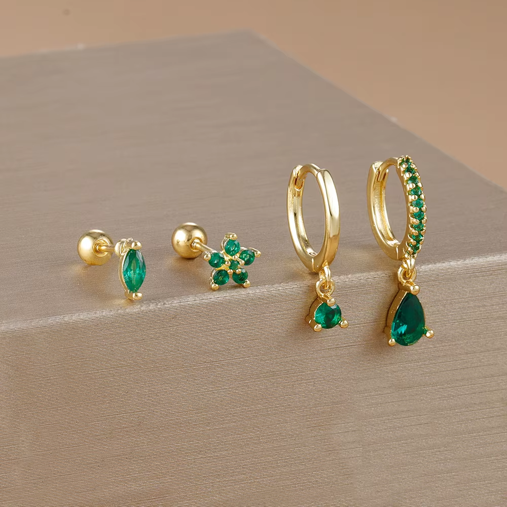 4PCS Luxury Round Pendant,Water Drop Earrings Set For Women Girl