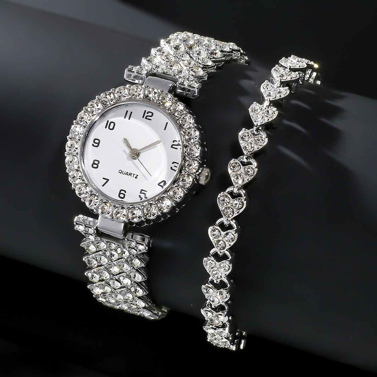 Fashion Jewelry Luxury Fashion Women Watch Set Silver Strap