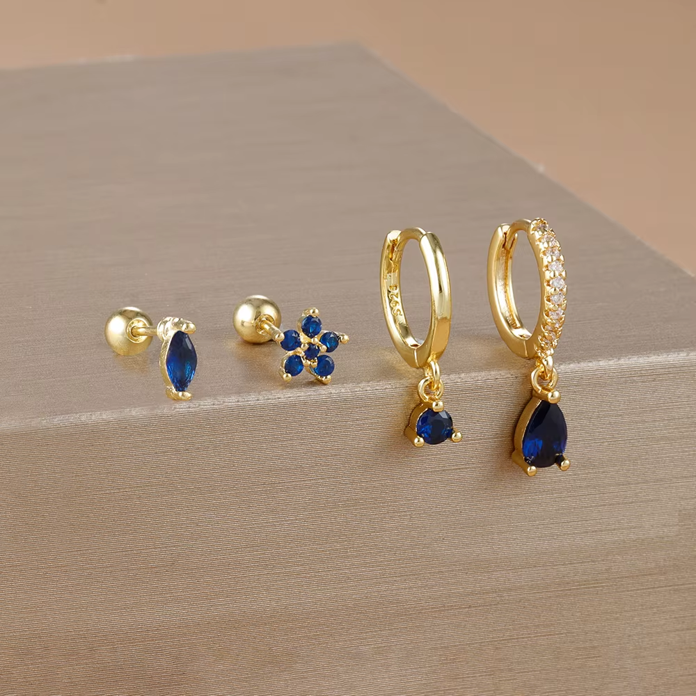 4PCS Luxury Round Pendant,Water Drop Earrings Set For Women Girl