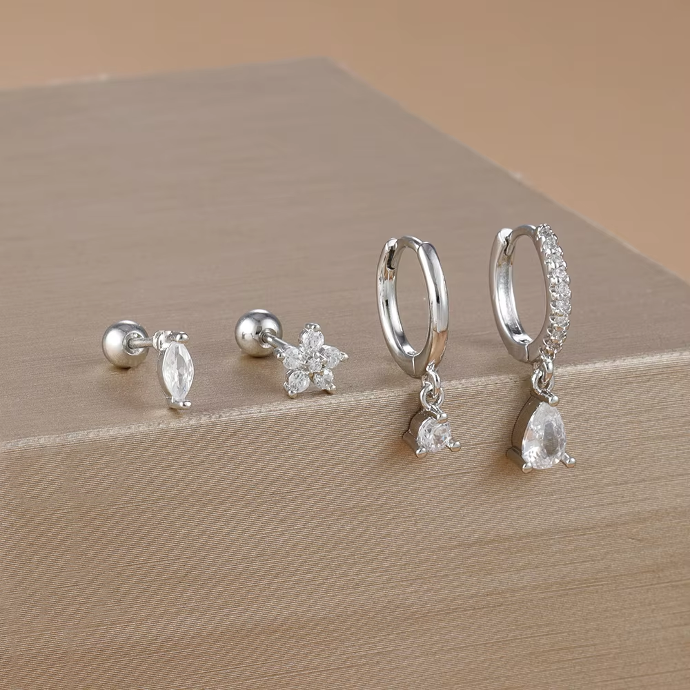 4PCS Luxury Round Pendant,Water Drop Earrings Set For Women Girl