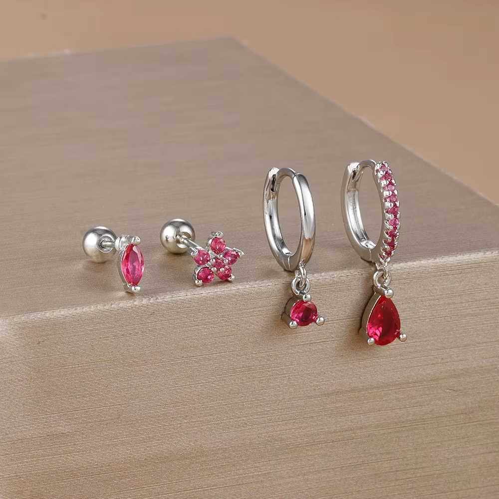 4PCS Luxury Round Pendant,Water Drop Earrings Set For Women Girl