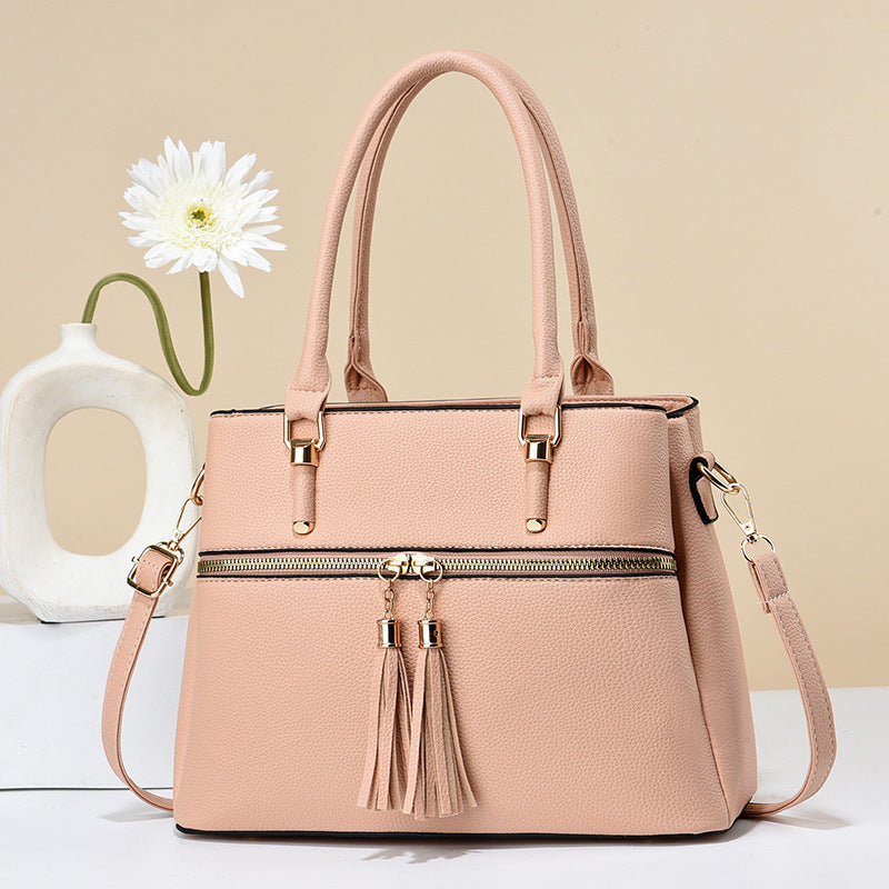 Large Capacity Soft Leather Tassel Shoulder Bag