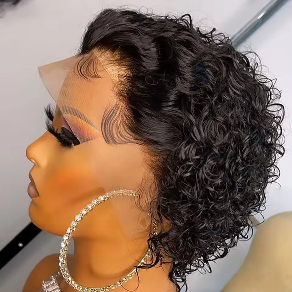 Colored Lace Wig Spring curl Short Bob Human Hair Wig For Women Natural 13X1 A94