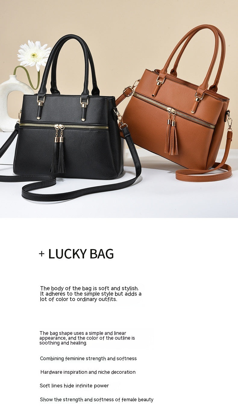 Large Capacity Soft Leather Tassel Shoulder Bag