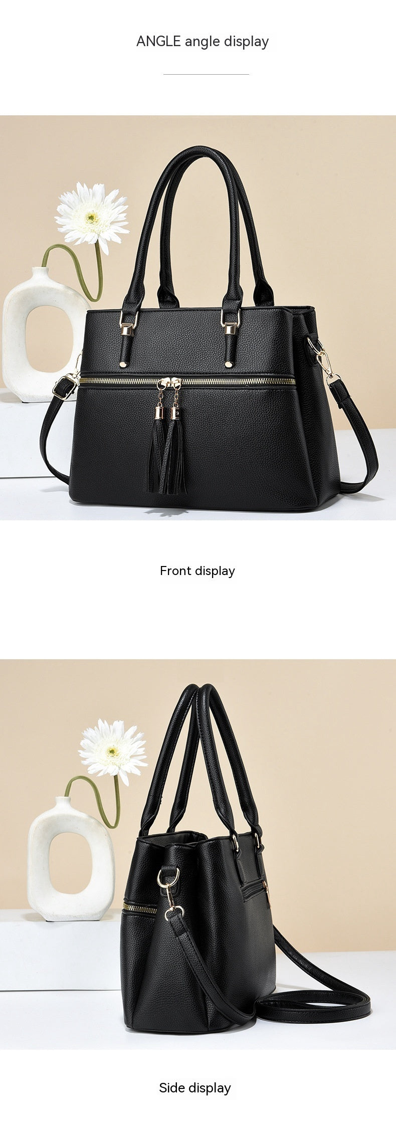 Large Capacity Soft Leather Tassel Shoulder Bag