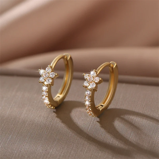 Luxury Crystal Zirconia Star Flower Hoops Earrings For Women