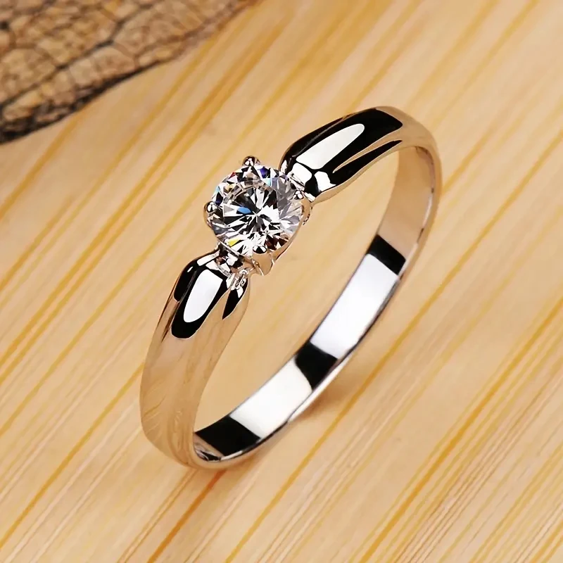 Huitan Single Round Cubic Zircon Rings for Women