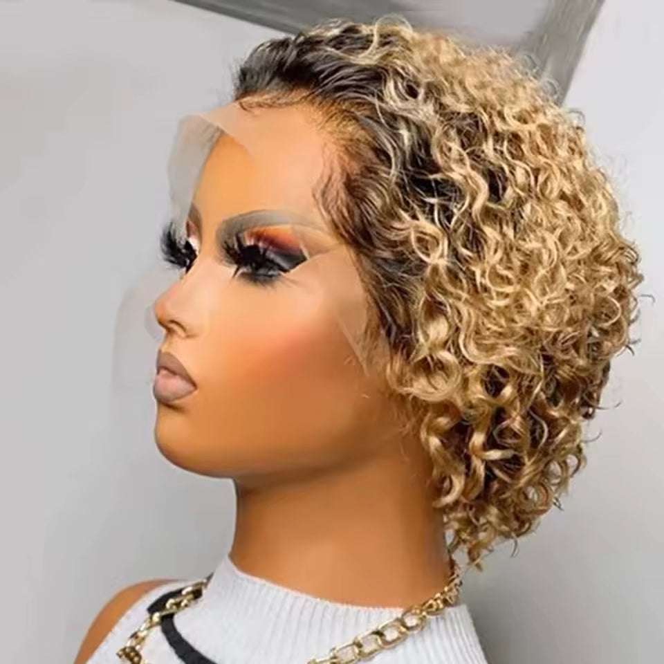 Colored Lace Wig Spring curl Short Bob Human Hair Wig For Women Natural 13X1 A94