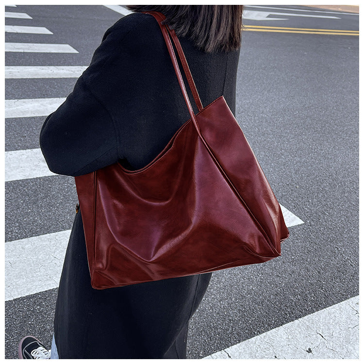 Vintage Women's Tote Bag Athletic Casual Fashion Large Capacity Leather Shoulder Bag Shopper Harajuku Simple Handbag