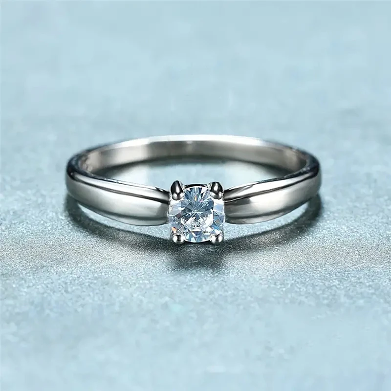 Huitan Single Round Cubic Zircon Rings for Women