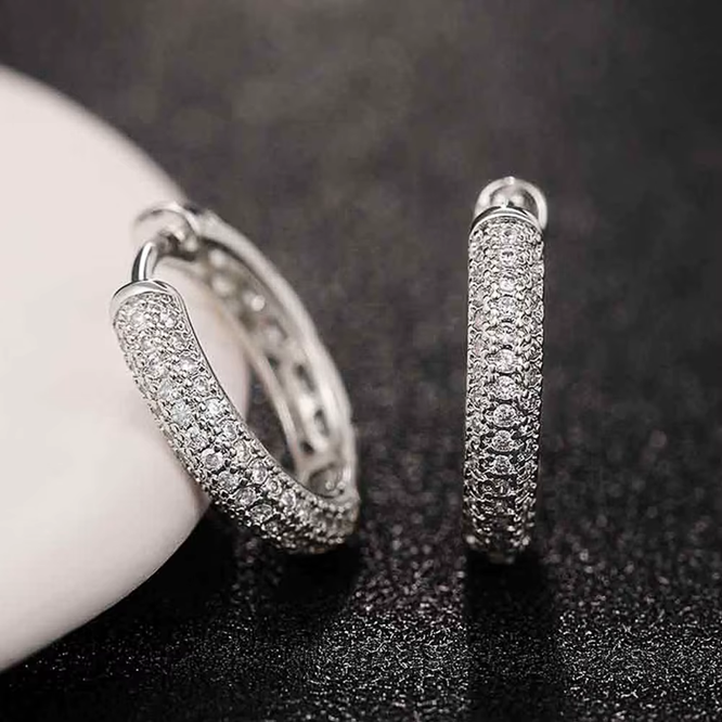 Huitan Silver Color CZ Hoop Earrings for Women Timeless
