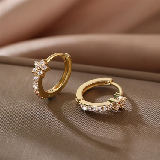 Luxury Crystal Zirconia Star Flower Hoops Earrings For Women