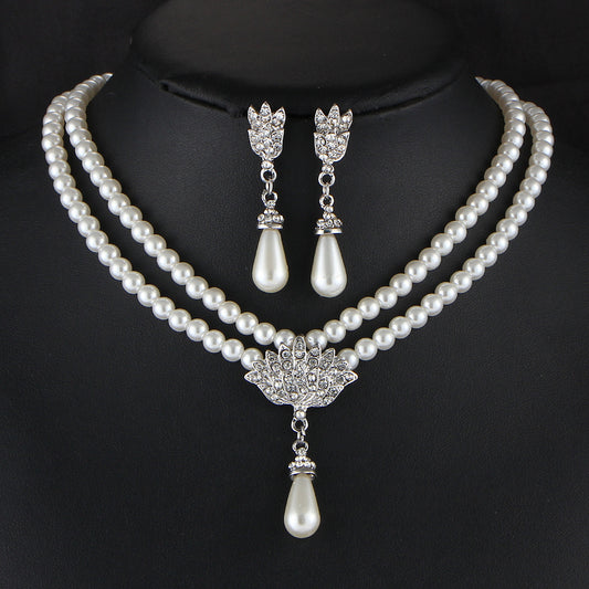 Jewelry Bridal Pearl Crystal Diamond Clavicle Necklace Set